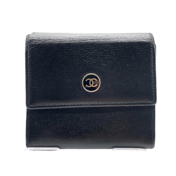 Authentic Black CHANEL COCO DOUBLE HOOK Compact Wallet W/Box - Picture 7 of 16